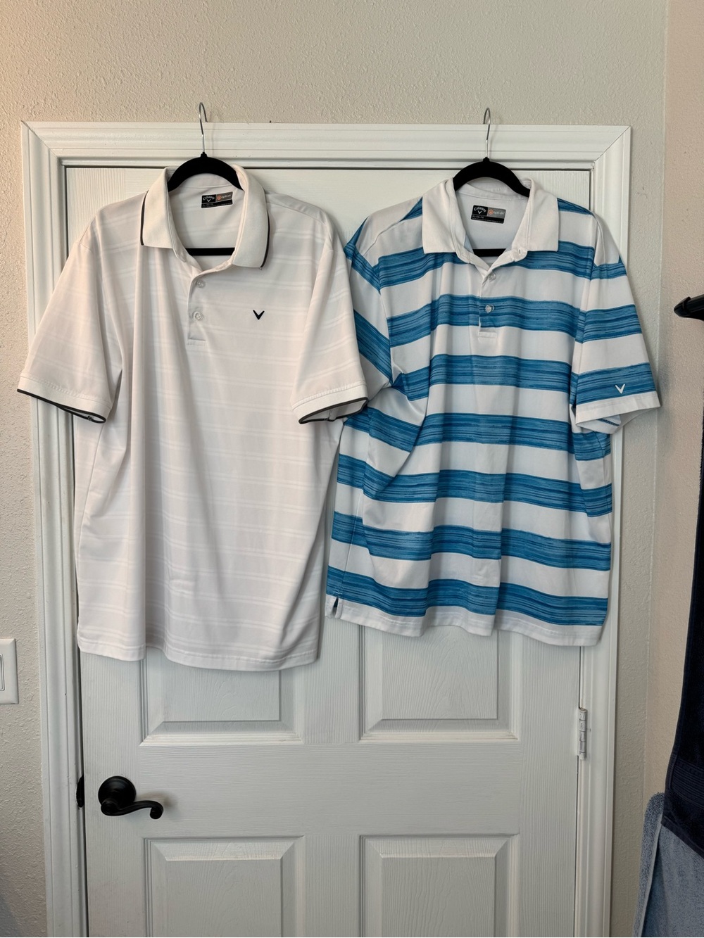 Callaway Men's White Polo & White-Blue Striped Polo Duo